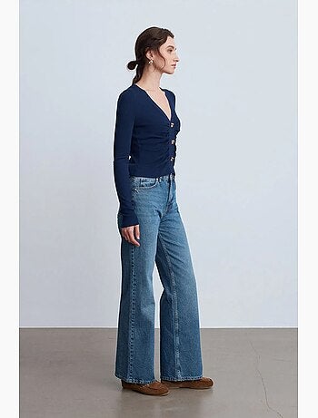 Jeans in denim di cotone a vita alta e gamba ampia dilvin