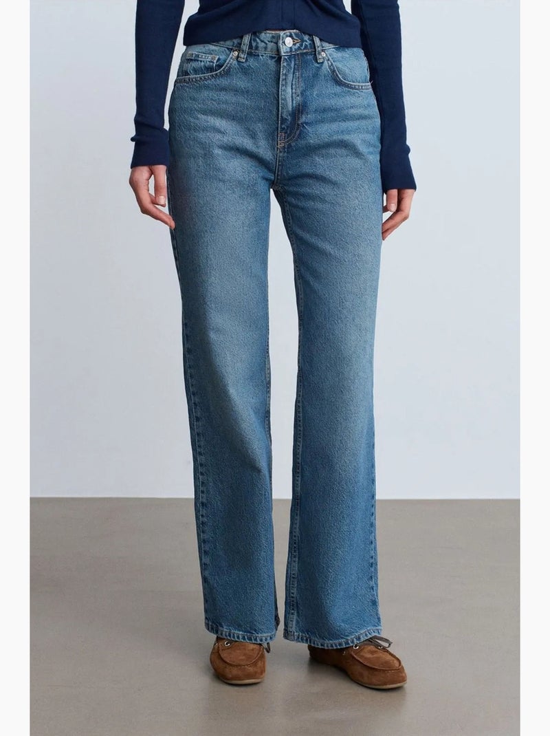 Jeans in denim di cotone a vita alta e gamba ampia dilvin Blu zaffiro - Kiabi