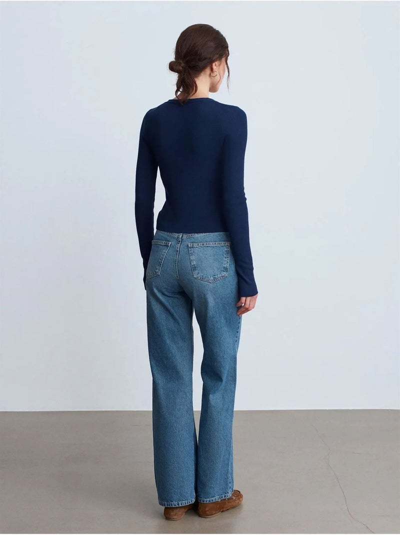 Jeans in denim di cotone a vita alta e gamba ampia dilvin Blu zaffiro - Kiabi