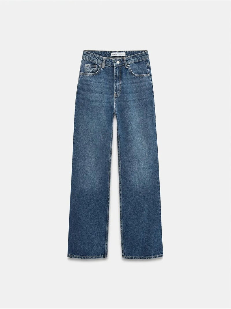 Jeans in denim di cotone a vita alta e gamba ampia dilvin Blu zaffiro - Kiabi