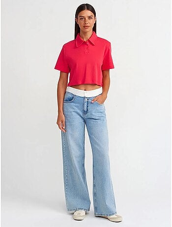 Jeans in denim di cotone a vita alta e gamba ampia dilvin