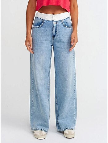 Jeans in denim di cotone a vita alta e gamba ampia dilvin