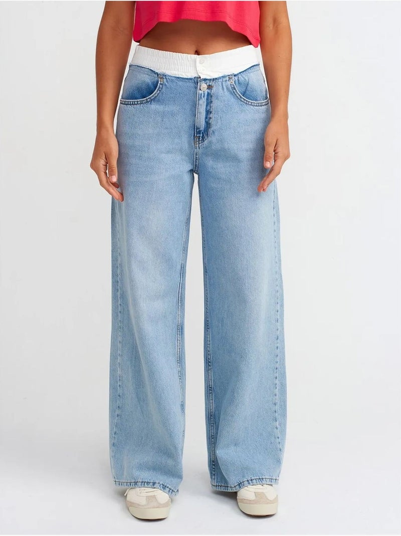 Jeans in denim di cotone a vita alta e gamba ampia dilvin Blu zaffiro - Kiabi