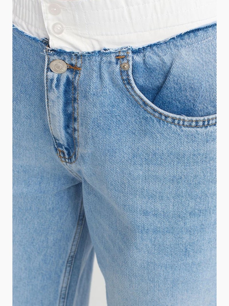 Jeans in denim di cotone a vita alta e gamba ampia dilvin Blu zaffiro - Kiabi