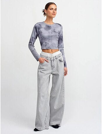 Jeans in denim di cotone a vita alta e gamba ampia dilvin