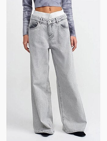 Jeans in denim di cotone a vita alta e gamba ampia dilvin