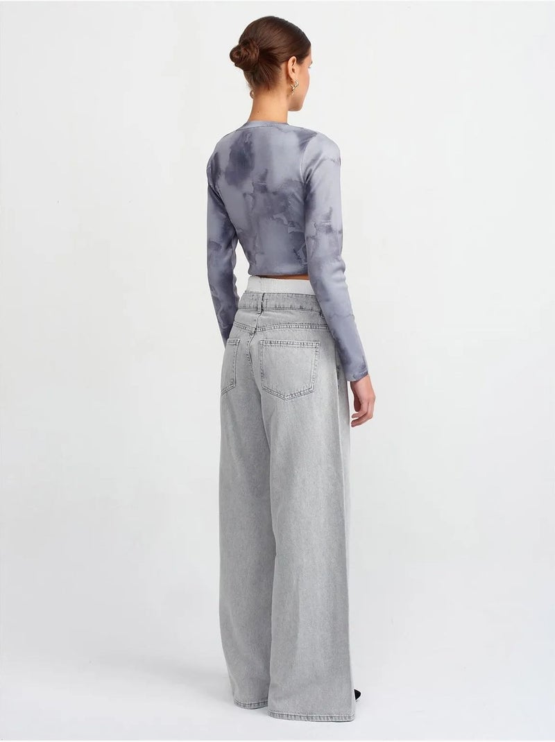 Jeans in denim di cotone a vita alta e gamba ampia dilvin Grigio chiaro - Kiabi