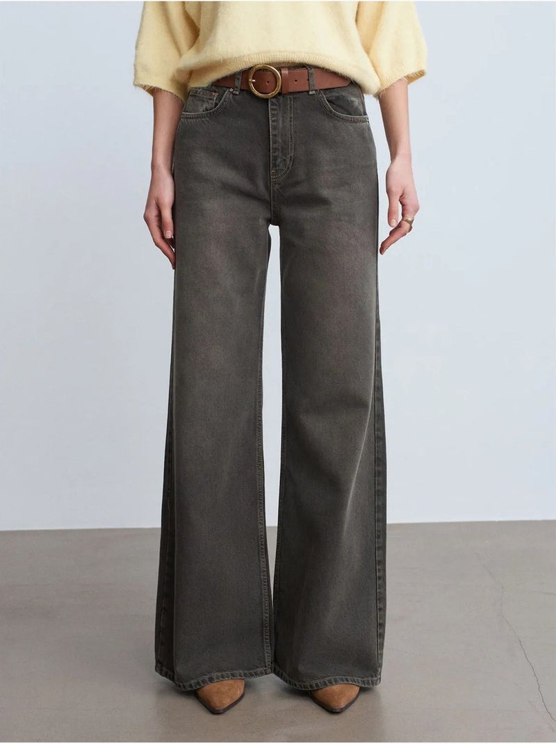 Jeans in denim di cotone a vita alta e gamba ampia dilvin Grigio scuro - Kiabi