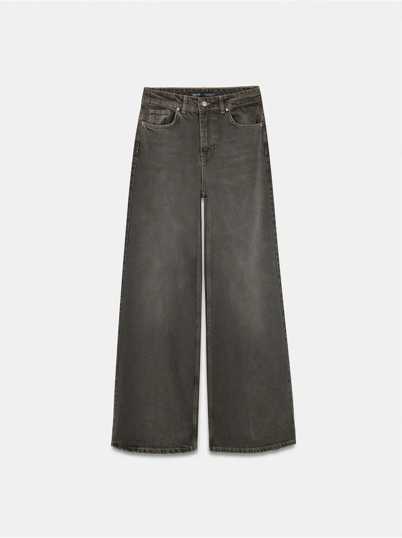 Jeans in denim di cotone a vita alta e gamba ampia dilvin Grigio scuro - Kiabi