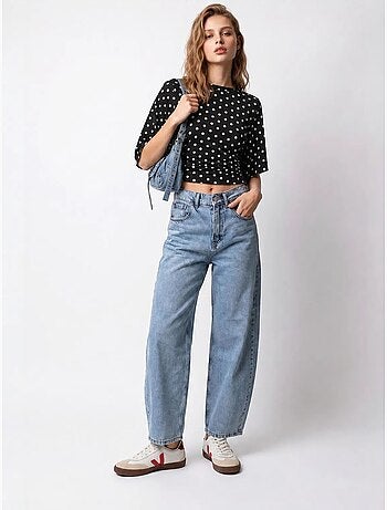 Jeans in denim di cotone a vita alta e gamba larga mixray