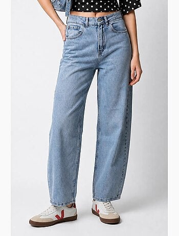 Jeans in denim di cotone a vita alta e gamba larga mixray