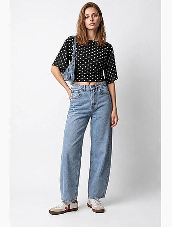 Jeans in denim di cotone a vita alta e gamba larga mixray