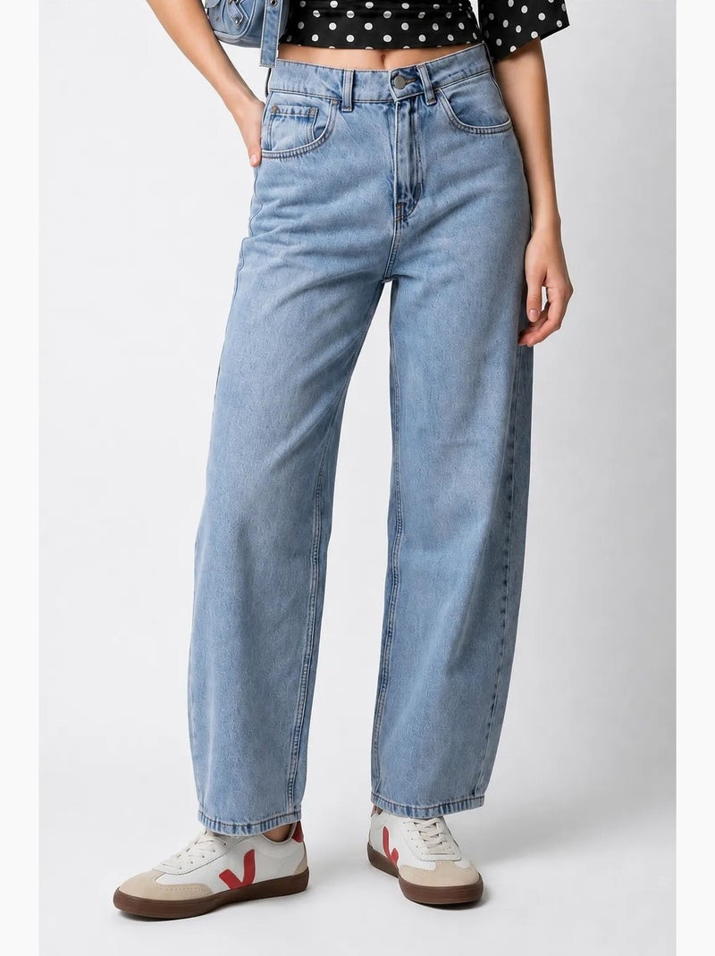 Jeans in denim di cotone a vita alta e gamba larga mixray Blu zaffiro - Kiabi