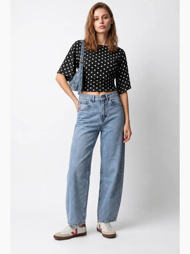 Jeans in denim di cotone a vita alta e gamba larga mixray Blu zaffiro - Kiabi