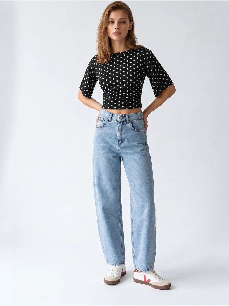 Jeans in denim di cotone a vita alta e gamba larga mixray Blu zaffiro - Kiabi