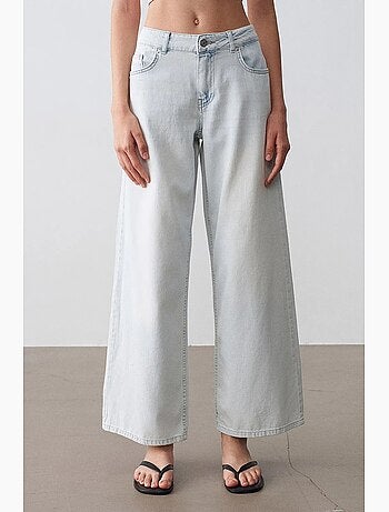 Jeans in denim di cotone a vita bassa a gamba ampia dilvin