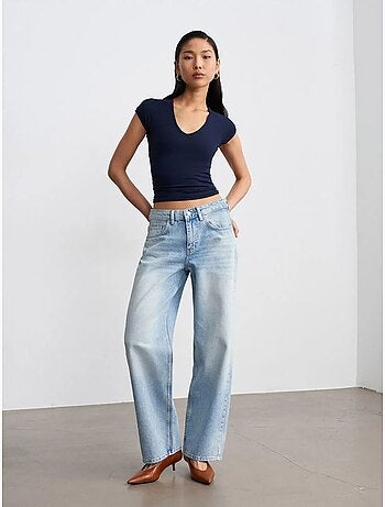 Jeans in denim di cotone a vita bassa a gamba dritta dilvin