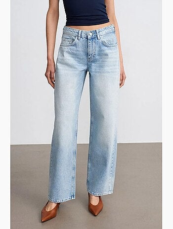 Jeans in denim di cotone a vita bassa a gamba dritta dilvin