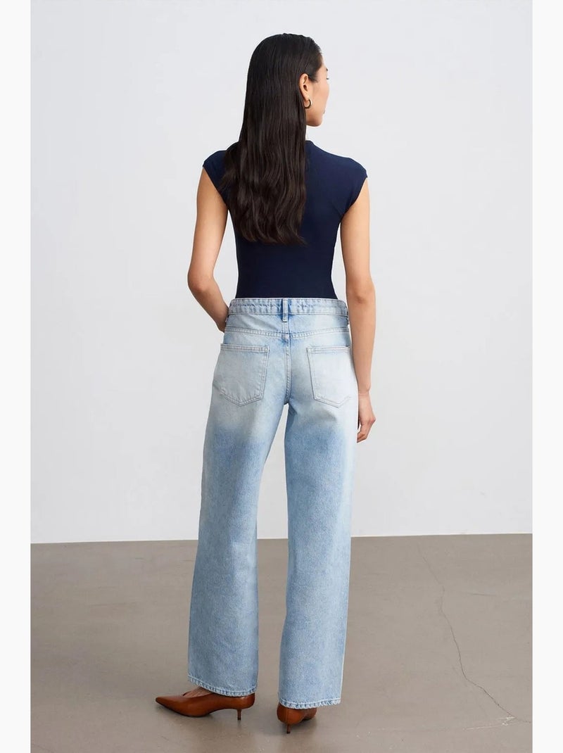 Jeans in denim di cotone a vita bassa a gamba dritta dilvin Blu chiaro - Kiabi