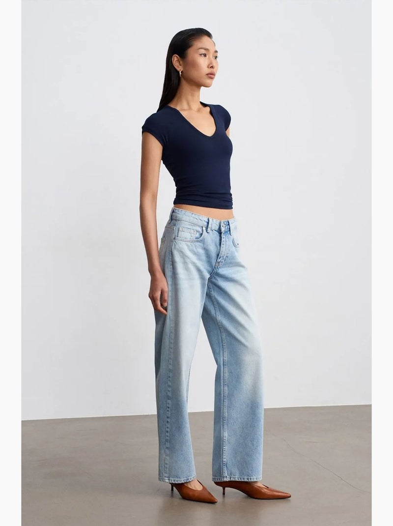 Jeans in denim di cotone a vita bassa a gamba dritta dilvin Blu chiaro - Kiabi