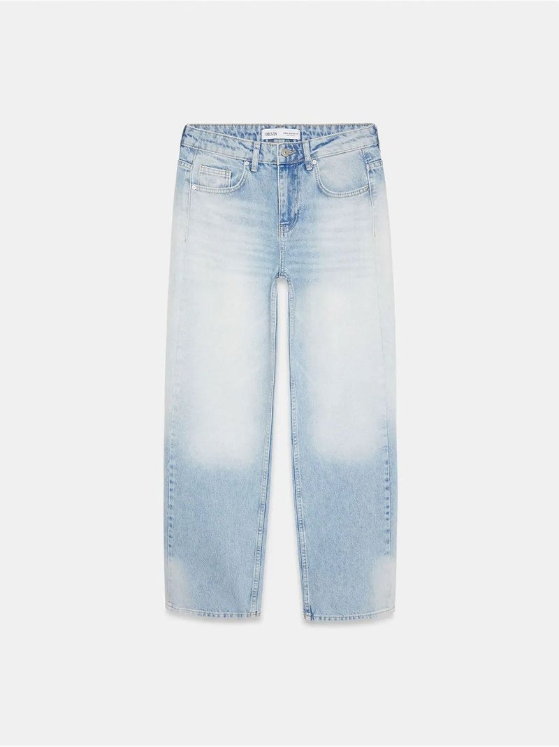 Jeans in denim di cotone a vita bassa a gamba dritta dilvin Blu chiaro - Kiabi