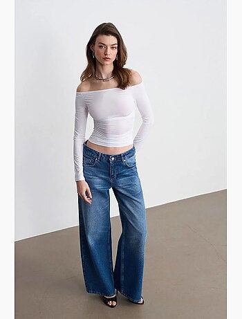 Jeans in denim di cotone a vita bassa e gamba ampia dilvin