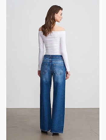 Jeans in denim di cotone a vita bassa e gamba ampia dilvin
