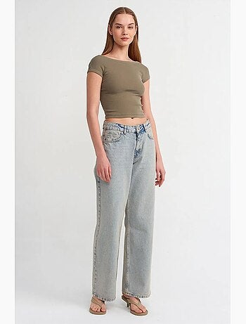 Jeans in denim di cotone a vita media a gamba ampia dilvin