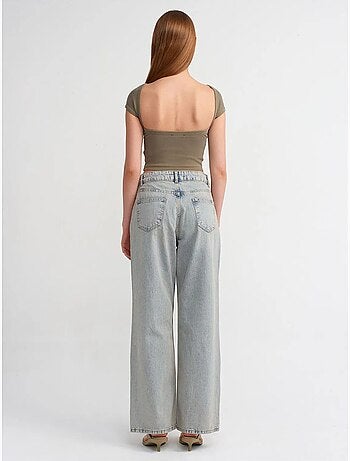Jeans in denim di cotone a vita media a gamba ampia dilvin