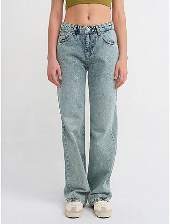 Jeans in denim di cotone a vita media a gamba dritta dilvin