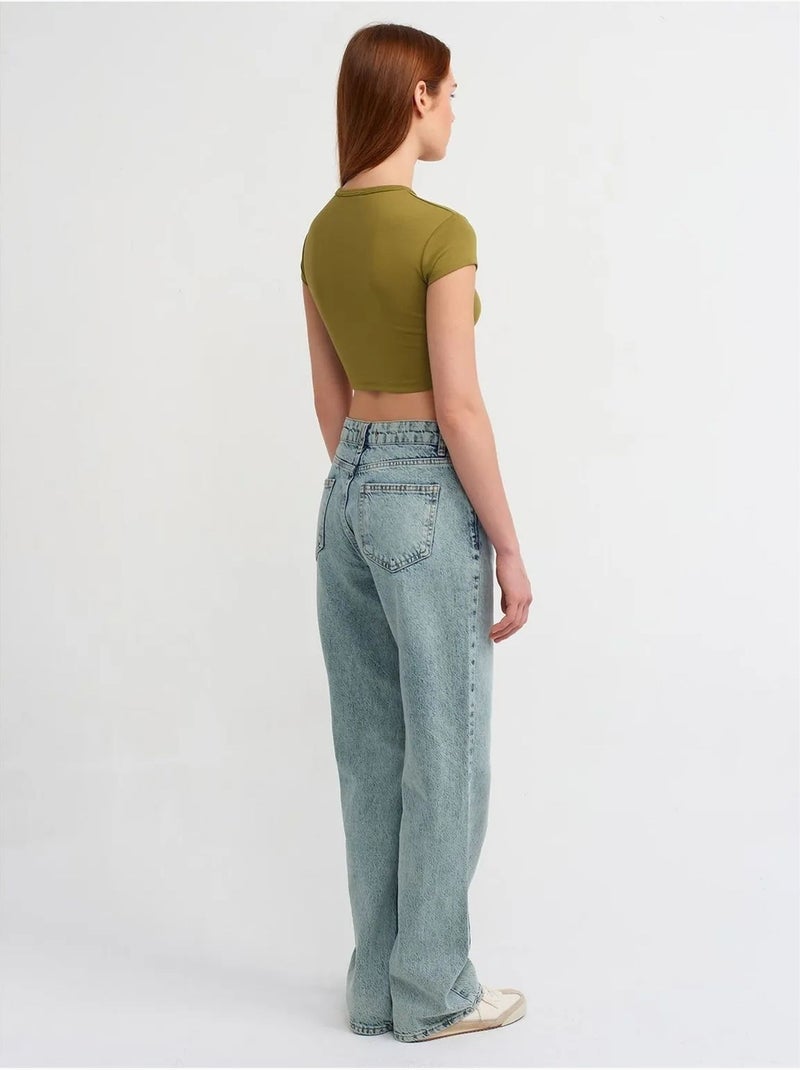 Jeans in denim di cotone a vita media a gamba dritta dilvin Blu chiaro - Kiabi