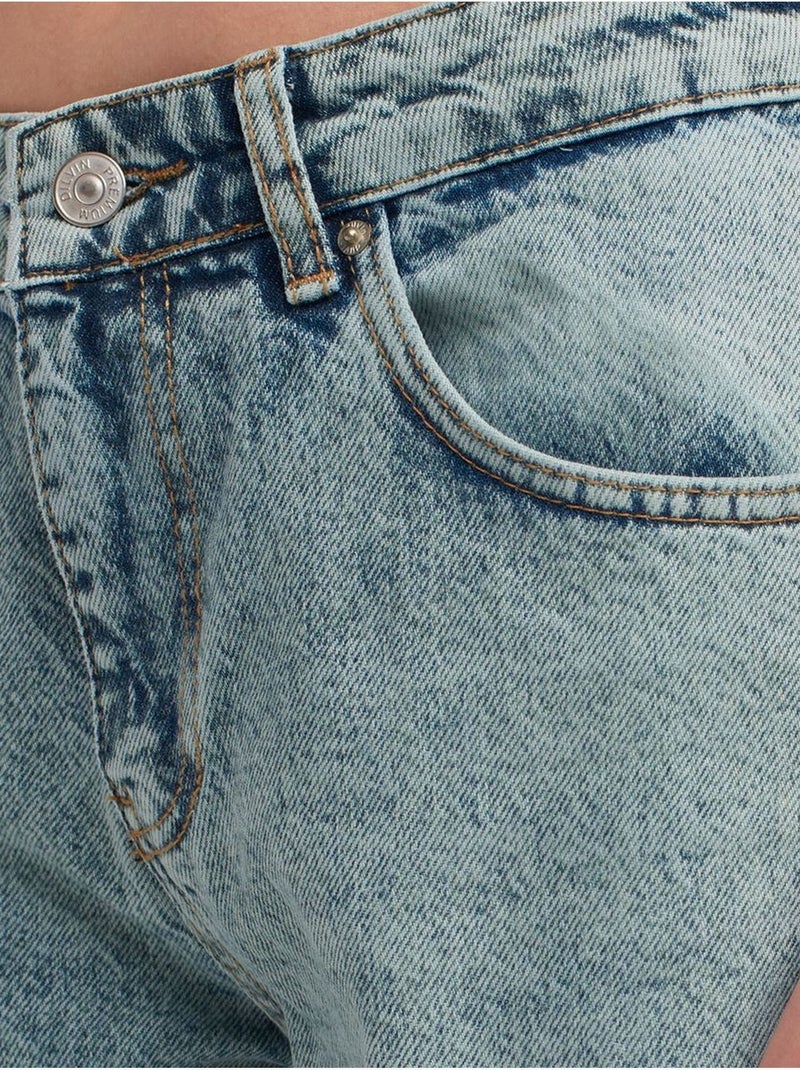 Jeans in denim di cotone a vita media a gamba dritta dilvin Blu chiaro - Kiabi