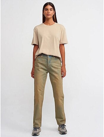 Jeans in denim di cotone a vita media a gamba dritta dilvin