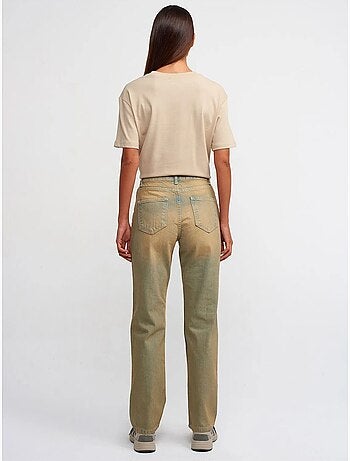 Jeans in denim di cotone a vita media a gamba dritta dilvin