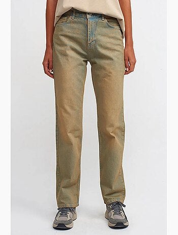 Jeans in denim di cotone a vita media a gamba dritta dilvin