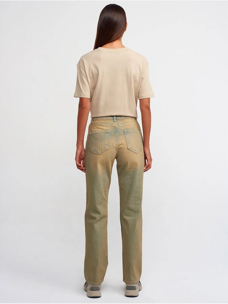 Jeans in denim di cotone a vita media a gamba dritta dilvin Cachi - Kiabi