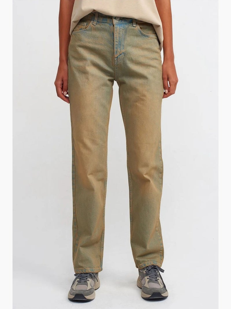 Jeans in denim di cotone a vita media a gamba dritta dilvin Cachi - Kiabi