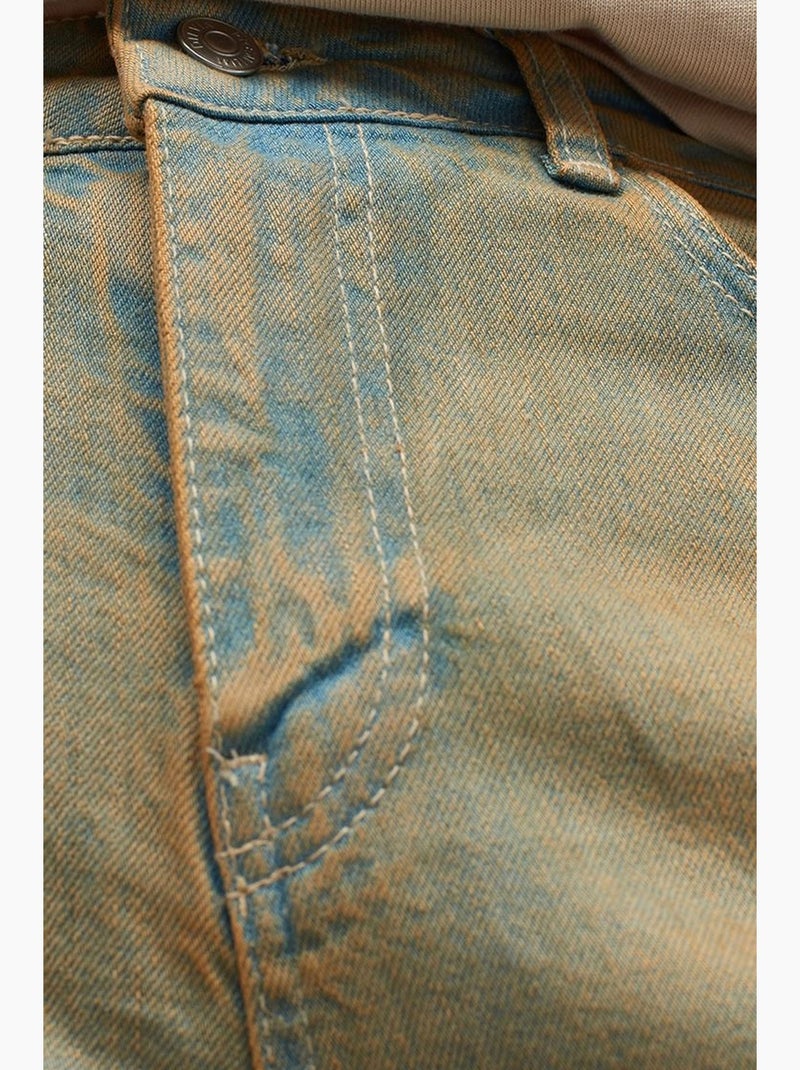 Jeans in denim di cotone a vita media a gamba dritta dilvin Cachi - Kiabi