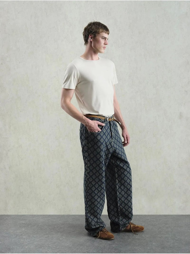 Jeans in denim stampato a vestibilità baggy giesto Blu marino - Kiabi