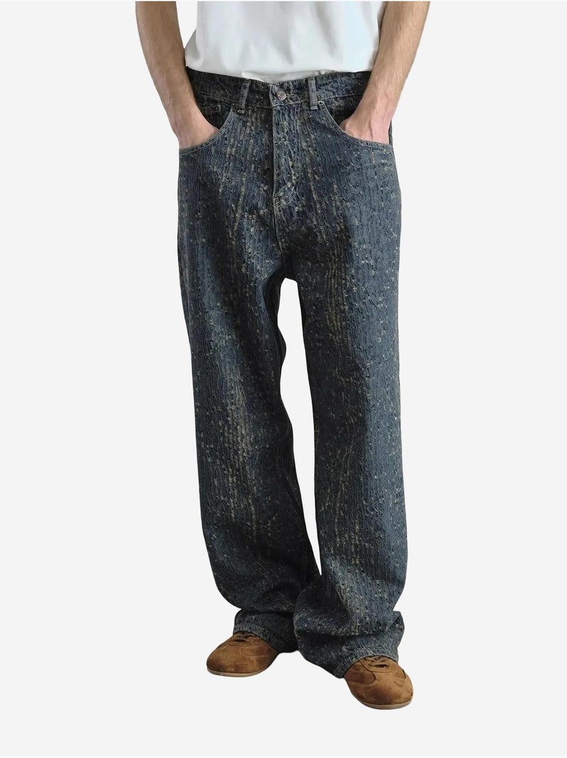 Jeans in denim testurizzato dal taglio baggy giesto Blu marino - Kiabi