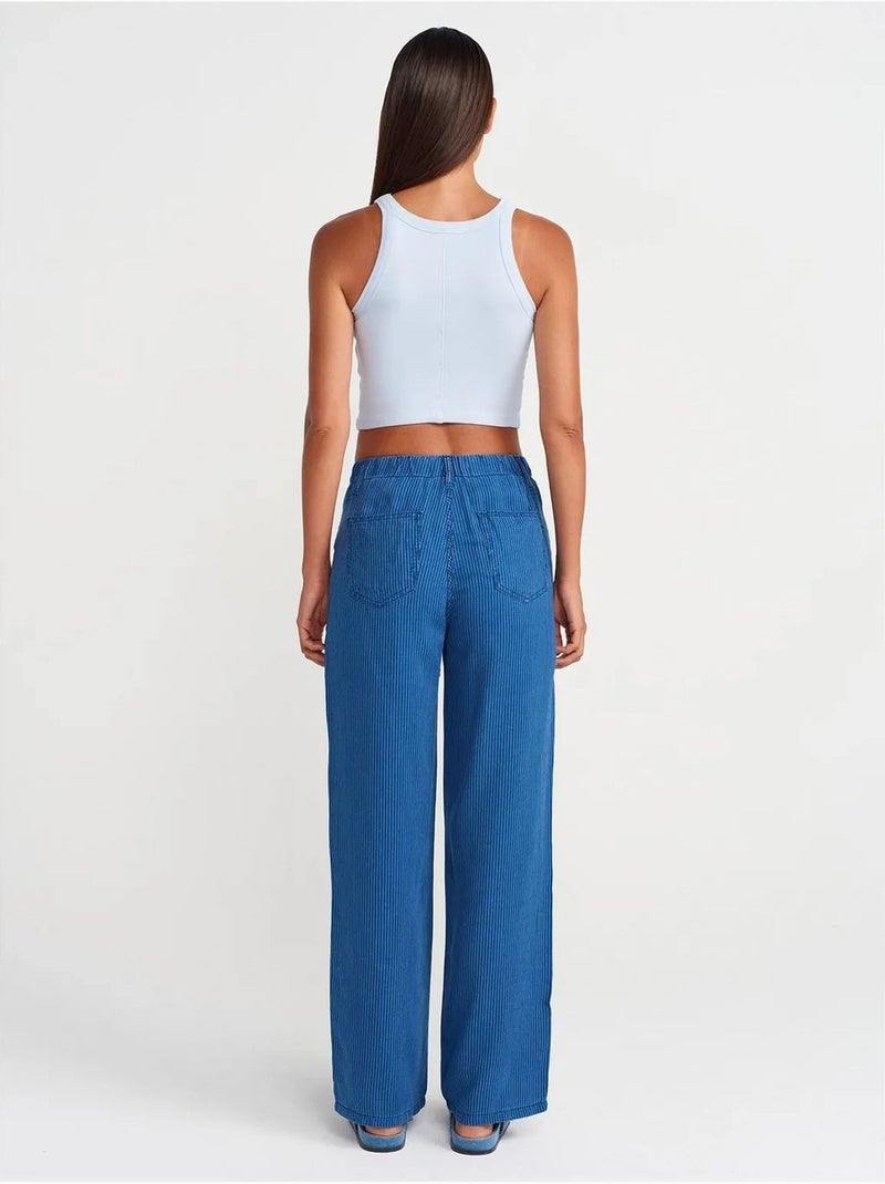Jeans in tencel a vita media a gamba ampia a righe dilvin Blu zaffiro - Kiabi