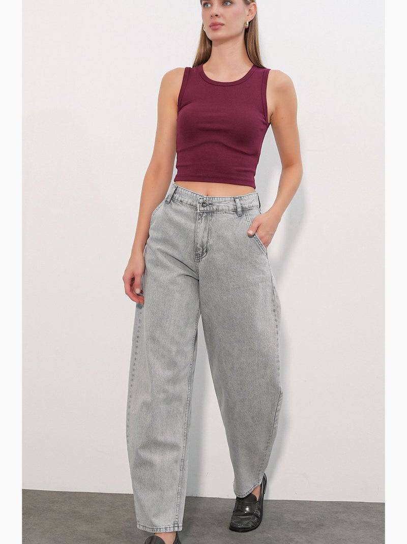 Jeans larghi a vita alta bdart Grigio chiaro - Kiabi