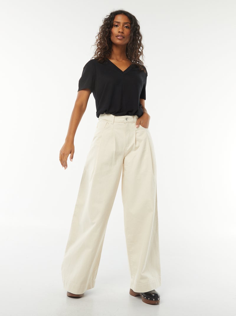 Jeans larghi a vita alta Bianco - Kiabi