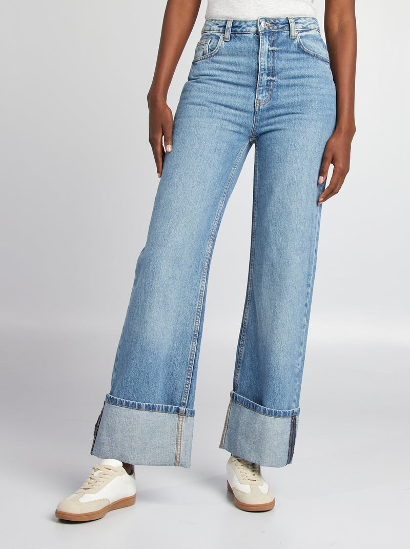 Jeans larghi a vita alta con risvolti BLU - Kiabi