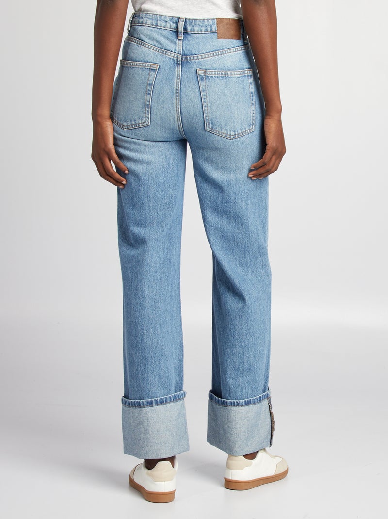 Jeans larghi a vita alta con risvolti BLU - Kiabi