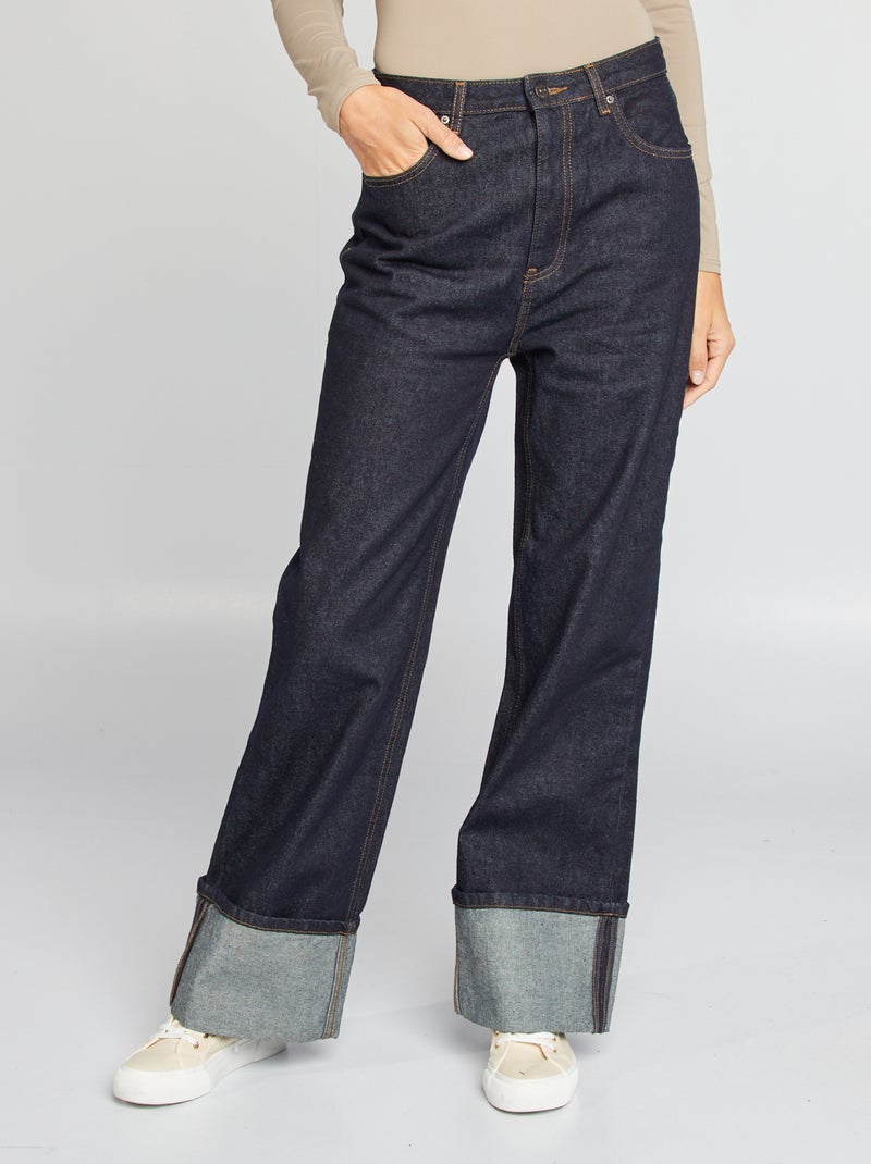 Jeans larghi a vita alta con risvolti BLU - Kiabi