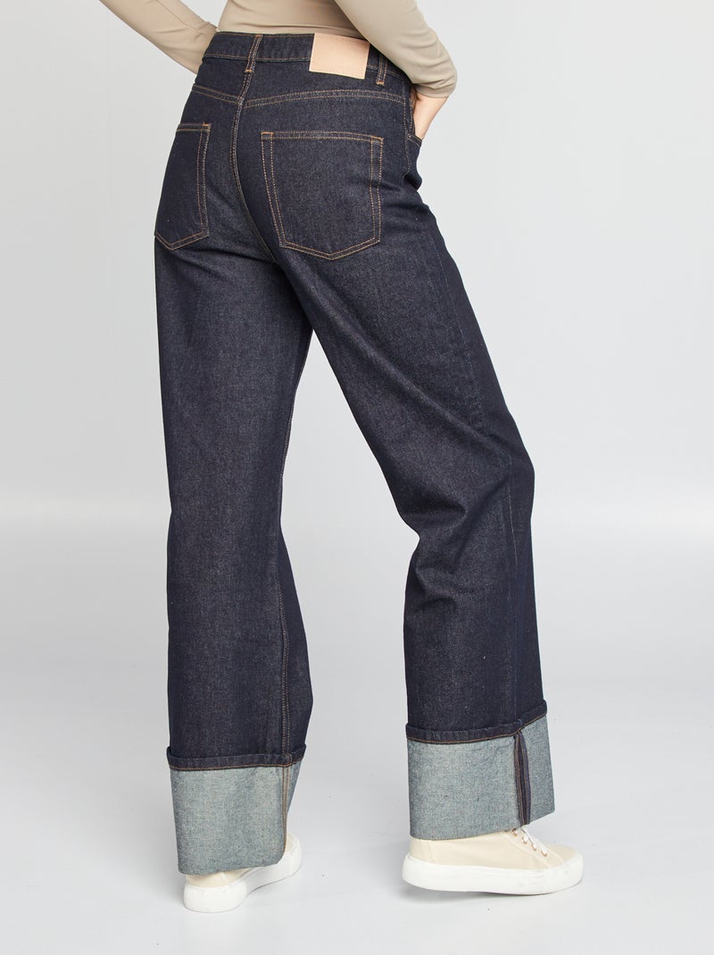 Jeans larghi a vita alta con risvolti BLU - Kiabi