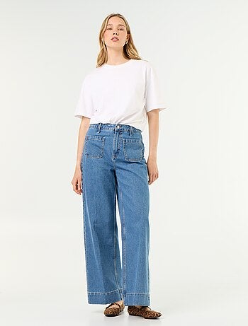 Jeans larghi a vita alta con tasche applicate