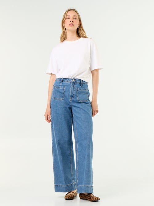 Jeans larghi a vita alta con tasche applicate - Kiabi