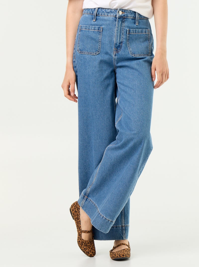 Jeans larghi a vita alta con tasche applicate Blu - Kiabi